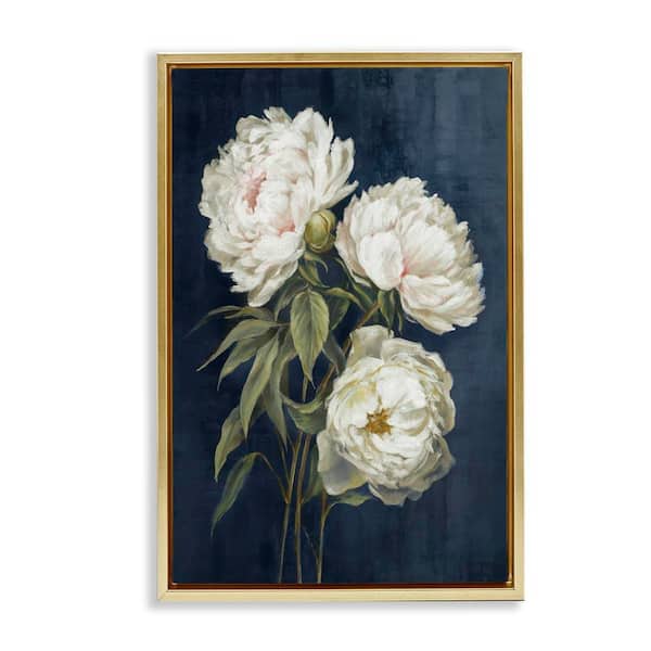 White Blossoms on Blue by Alex Black Gold Floater Frame Nature Graphic Art Print 31 in. x 21 in.