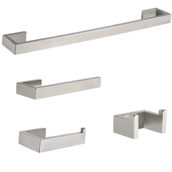 Stainless Steel 4 -Piece Bath Hardware Set with Towel Bar Towel Hook Toilet Papet Holder in Brushed Nickel
