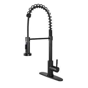 Single Handle Pull-Down Kitchen Faucet with Spring Neck Dual Sprayer in Matte Black