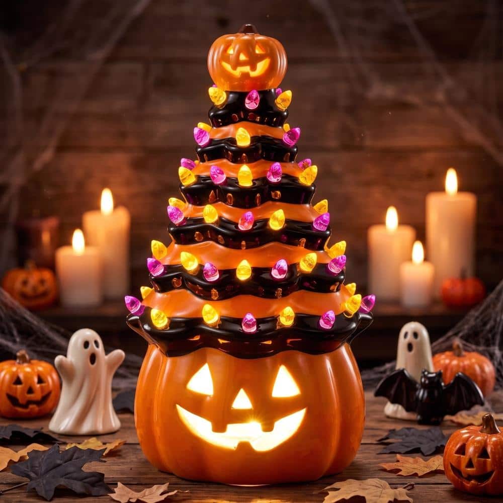 Joyfy 8.5 in Orange Pumpkin Ceramic Tree 18800 - The Home Depot
