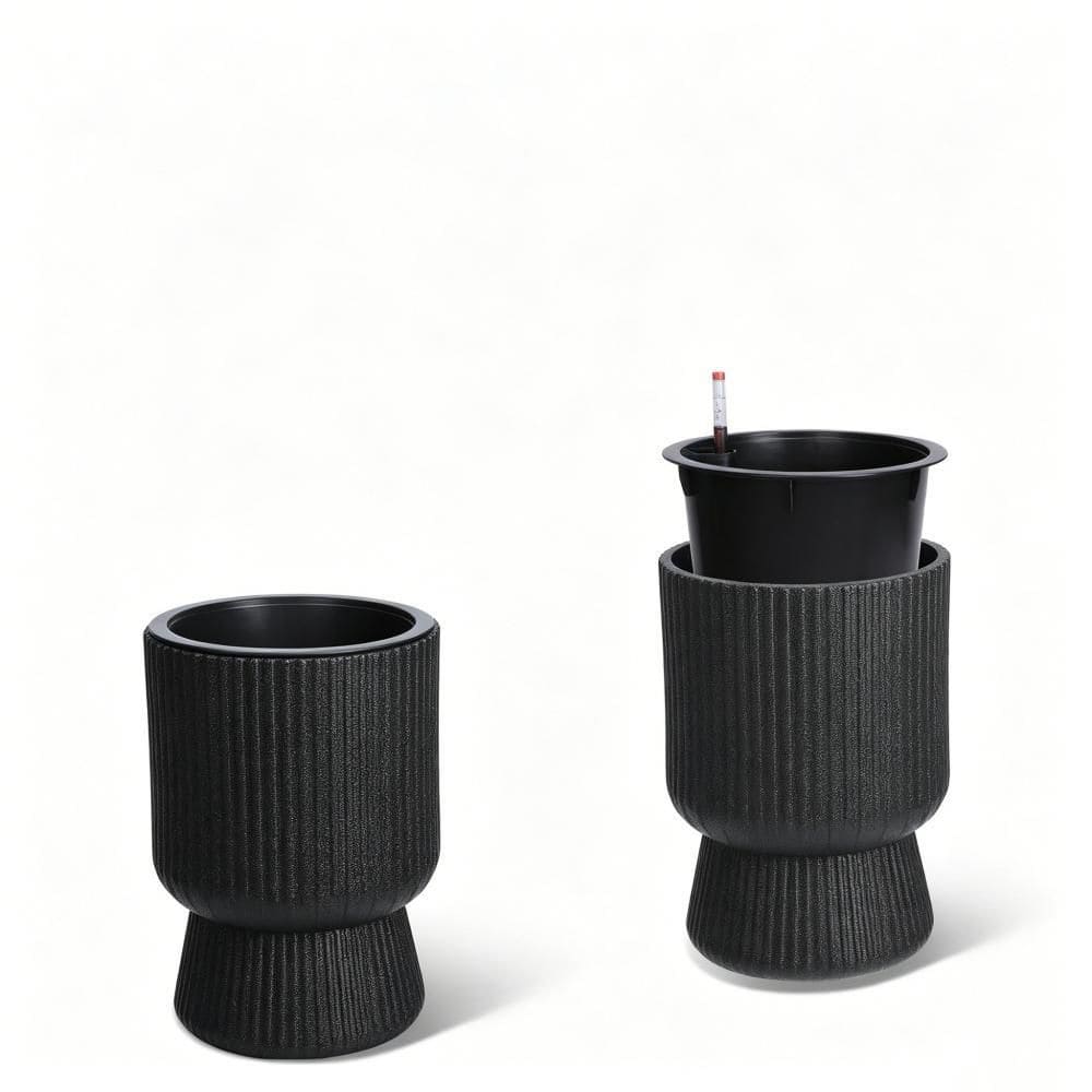 14 in. Self Watering Plastic Plant Pots with Drainage Holes, Water Level Monitor, Freeze-Proof UV Material Black, 2-Pack price history on PriceWatchPro