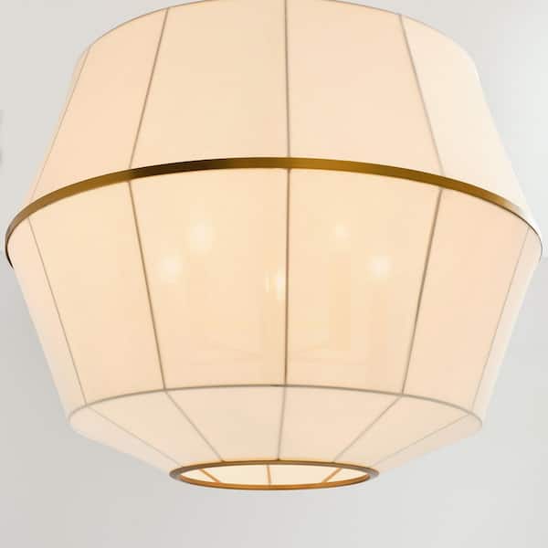 Generation Lighting - Hikari Large 5-Light Burnished Brass Dining Room Pendant Chandelier with White Linen Shade
