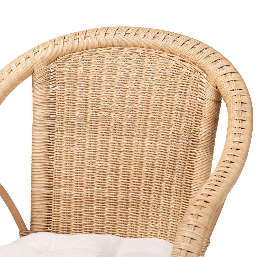 Natural Rattan Low Dining Chair with White Cushion