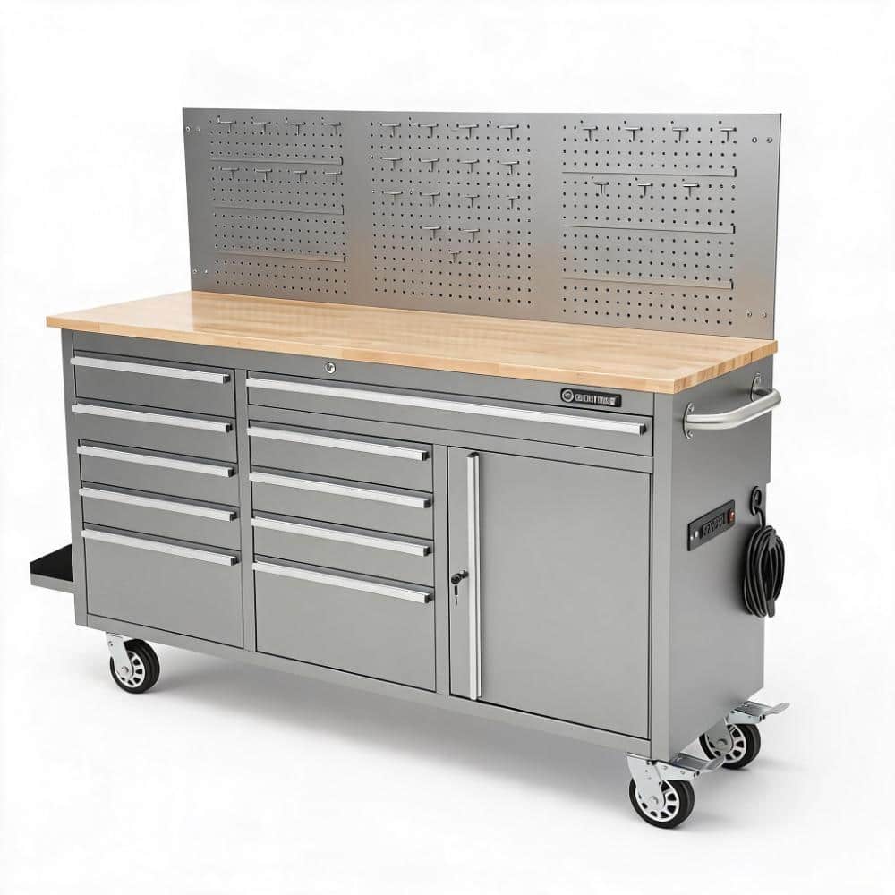 Chest114 トゥワーク　'23 Heavy Duty 1675 lbs 60*19*36inch Silver 10-Drawer Rolling Tool