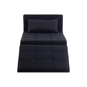 37.4 in. Black Linen Twin Size Sofa Bed Sleeper Convertible Ottoman