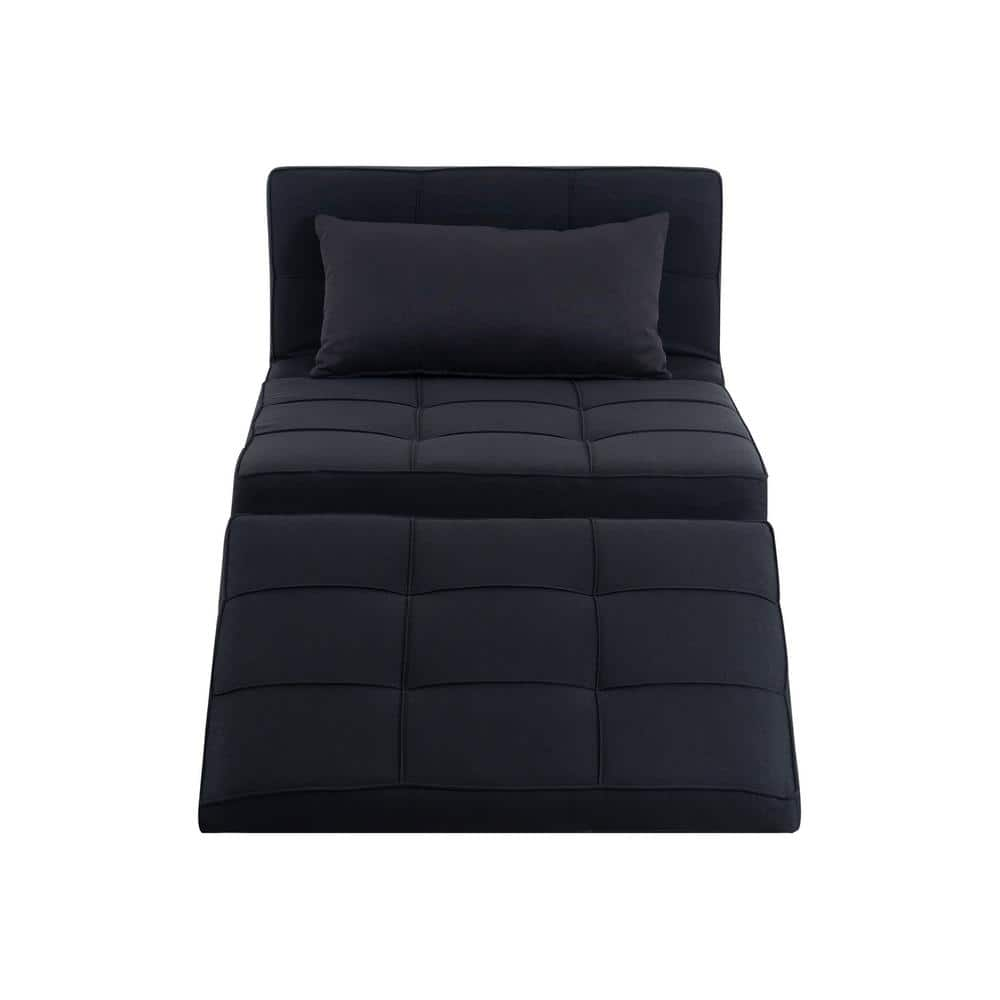 MAYKOOSH 37.4 In. Black Linen Twin Size Sofa Bed Sleeper Convertible ...