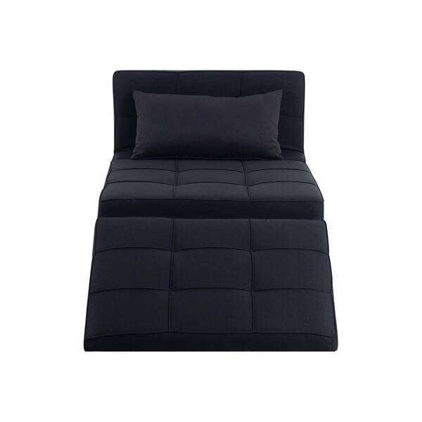 37.4 in. Black Linen Twin Size Sofa Bed Sleeper Convertible Ottoman