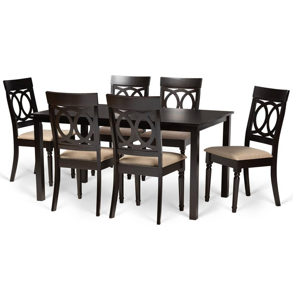 Baxton Studio Lucie 7 Piece Sand and Dark Brown Dining Set