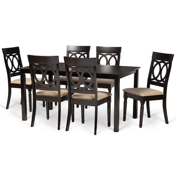 Baxton Studio Lucie 7-Piece Sand and Dark Brown Dining Set