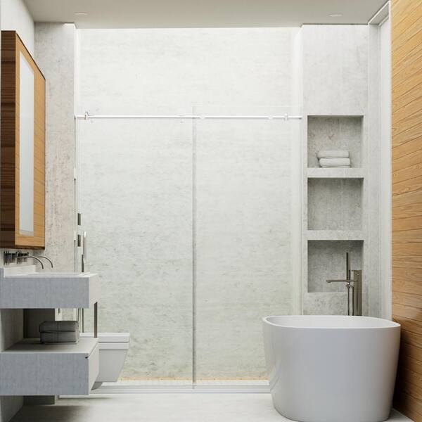 Staykiwi 60 in. W x 76 in. H Sliding Semi-Frameless Shower Door in Matte Black Finish with Patterned Glass
