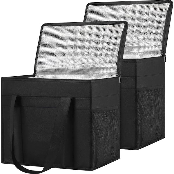 32 qt. Insulated Reusable Grocery Bags 2 Pack Foldable Cooler Bag with Side Mesh Pocket for Food Delivery and Shopping