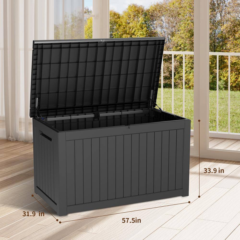 Black 230 Gallon Lockable Plastic Deck Storage Box