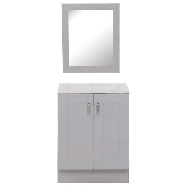Glacier Bay Arla 24 in. W x 18.75 in. D x 33.13 in. H Single Sink Bath Vanity in Pearl Gray with White Top and Mirror