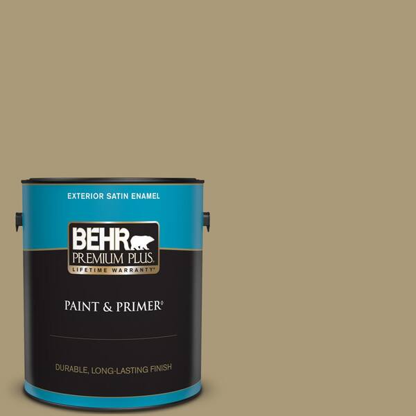 BEHR PREMIUM PLUS 1 gal. #PPU8-06 Exploring Khaki Satin Enamel Exterior Paint & Primer