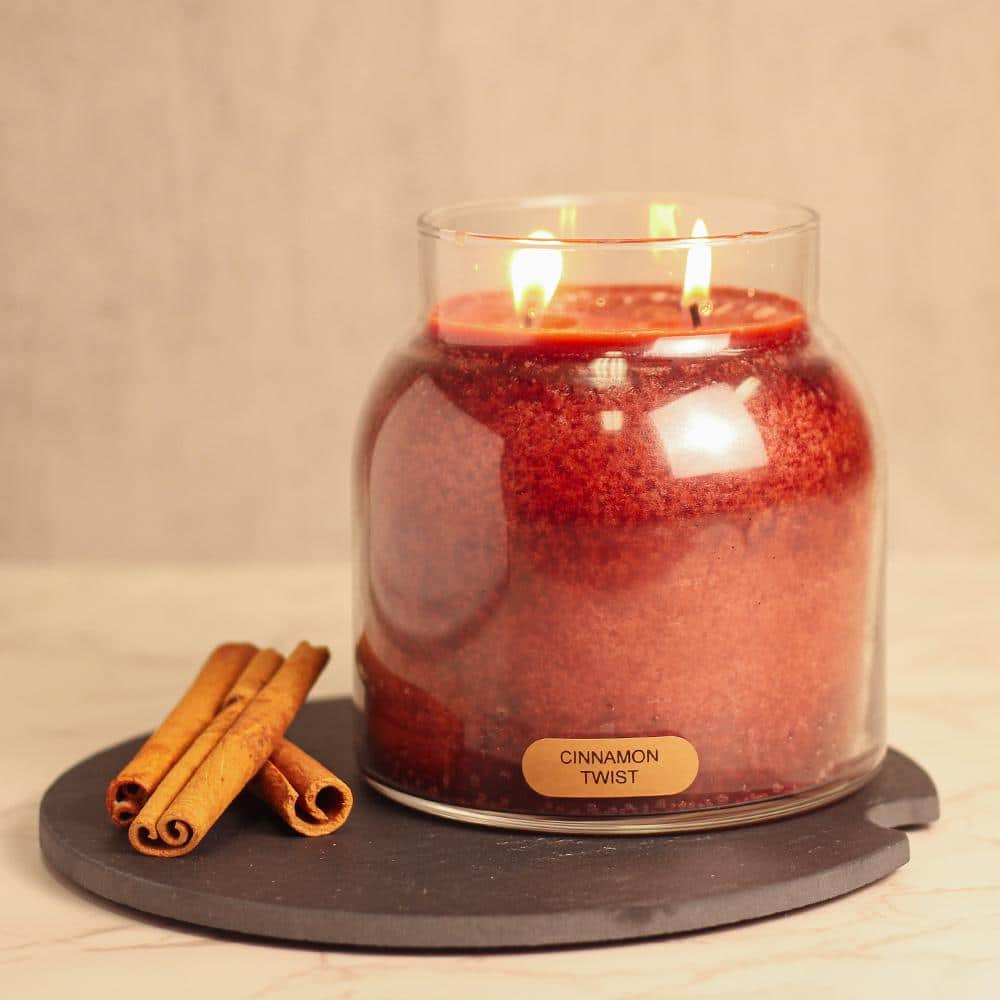 34oz Cinnamon Twist Red Soy Scented Jar Candle with Black Lid