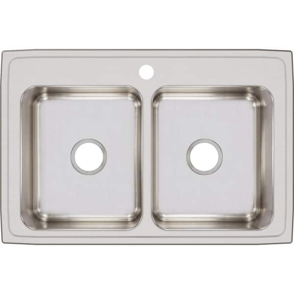 Elkay Lustertone 33 in. Drop-in Double Bowl 18-Gauge Stainless Steel Kitchen Sink Only