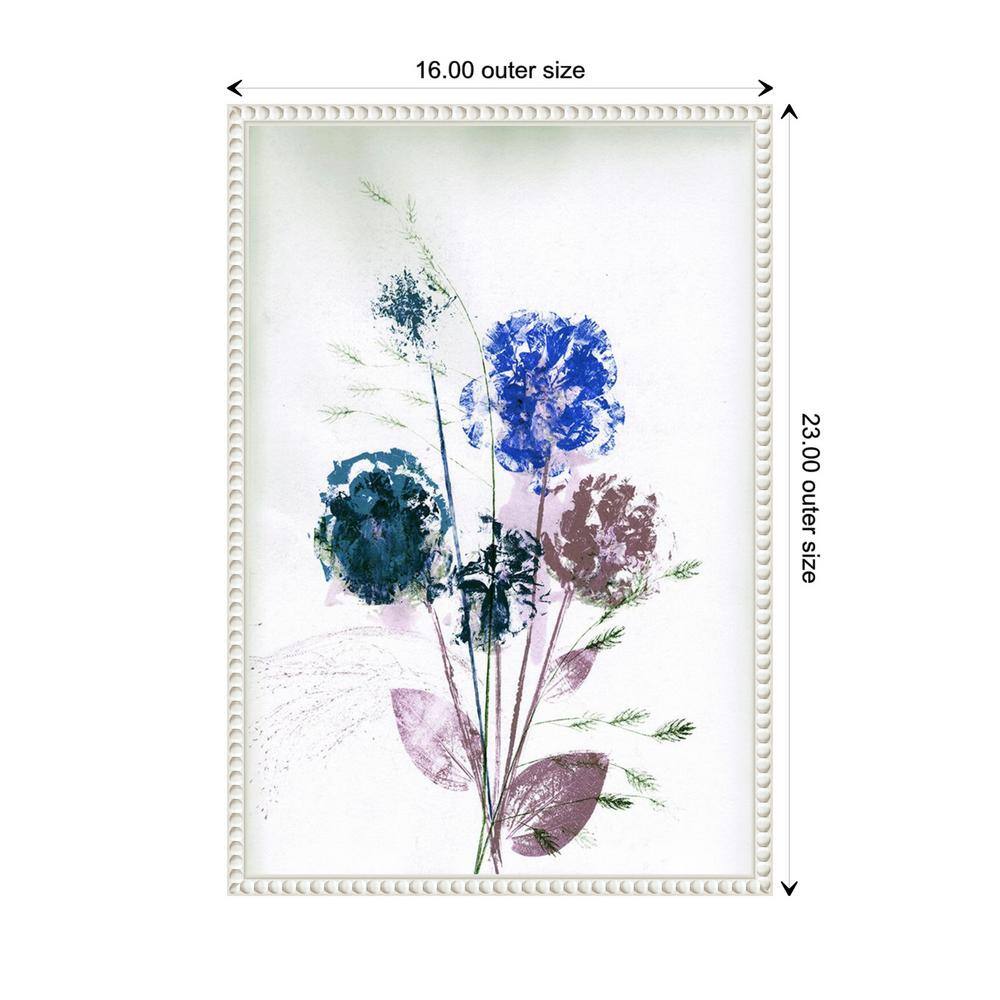 Bouquet Blue Abstract Floral Canvas with White Beaded Frame