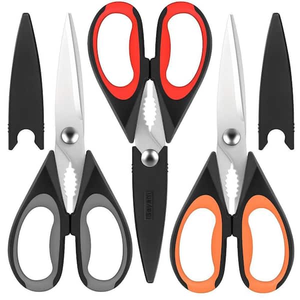 8 in. Heavy Duty Stainless Steel Kitchen Shears, Micro-Serrated Blade with Protective Sheath, Dishwasher Safe (Set of 3)
