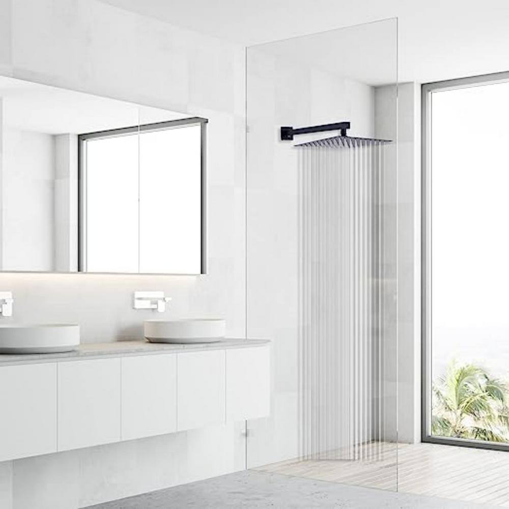Large Matte Black Stainless Steel Rainfall Shower Head with Extension Arm