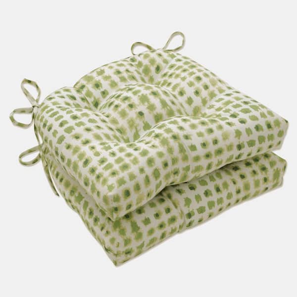 Pillow Perfect 17.5 x 17 Outdoor Dining Chair Cushion in Green/Ivory (Set of 2)