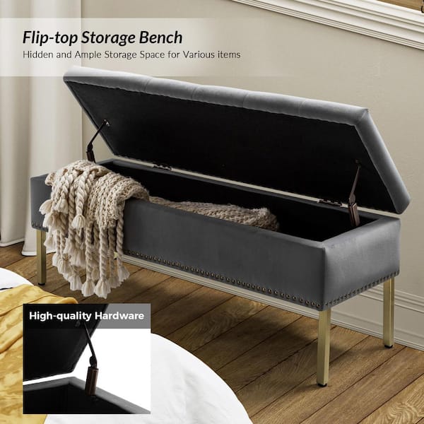 JAYDEN CREATION Eduard Grey 46.5 in. W Upholstered Flip Top