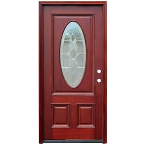 36 in. x 80 in. Traditional 3/4 Oval Stained Mahogany Wood Prehung Front Door