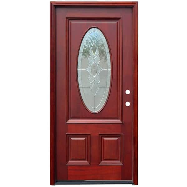 Pacific Entries 36 in. x 80 in. Traditional 3/4 Oval Stained Mahogany Wood Prehung Front Door