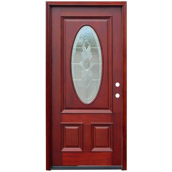 Pacific Entries 36 in. x 80 in. Traditional 3/4 Oval Stained Mahogany Wood Prehung Front Door with 6 in. Wall Series