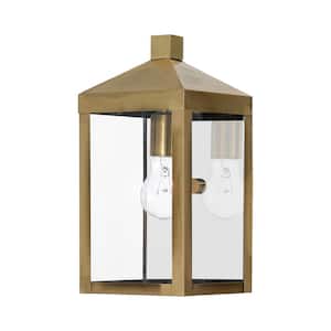 Creekview 12.75 in. 1-Light Antique Brass Outdoor Hardwired Wall Lantern Sconce with No Bulbs Included