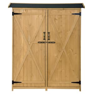 55.1 in. W x 20 in. D x 63.8 in. H Brown Wood Outdoor Storage Cabinet with Waterproof Asphalt Roof, 2 Lockable Doors