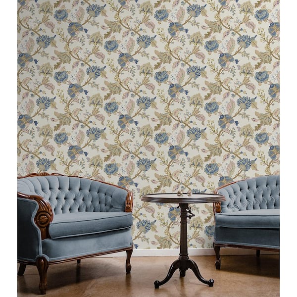 Parchment Kianna Jacobean Vinyl Peel and Stick Wallpaper Roll (30.75 sq. ft.)