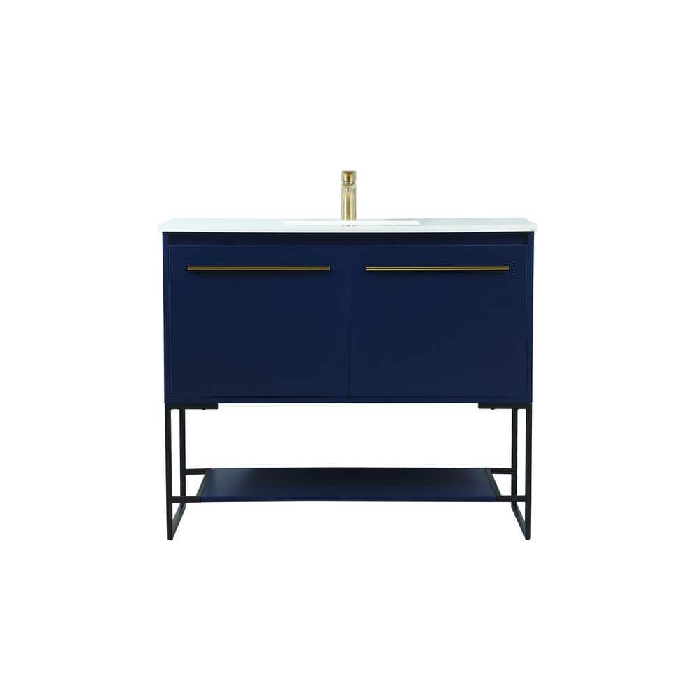 Timeless Home 40 in. W Single Bath Vanity in Blue with Engineered Stone Van