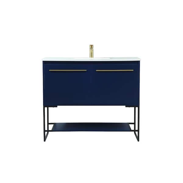 Unbranded Timeless Home 40 in. W Single Bath Vanity in Blue with Engineered Stone Vanity Top in Ivory with White Basin