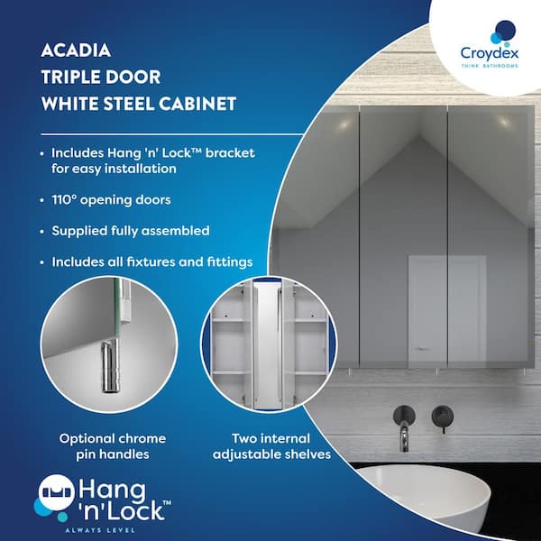 Croydex Acadia 30 in. W x 30 in. H Triple Door White Steel Surface