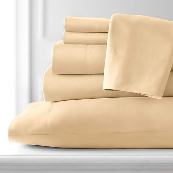 Southshore Fine Linens Vilano Series 21 in. Extra-Deep Pocket 6-Piece Gold Microfiber King Sheet Set