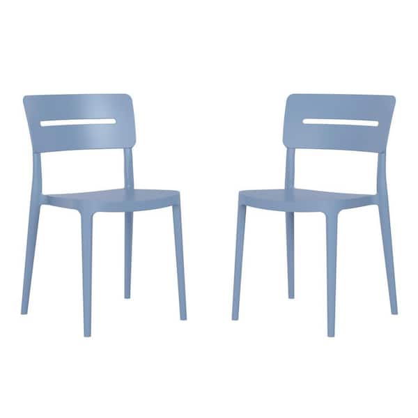 Frond&Form Outdoor French Blue Poly Plastic Stackable Armless Patio Dining Side Chair (Set of 2)
