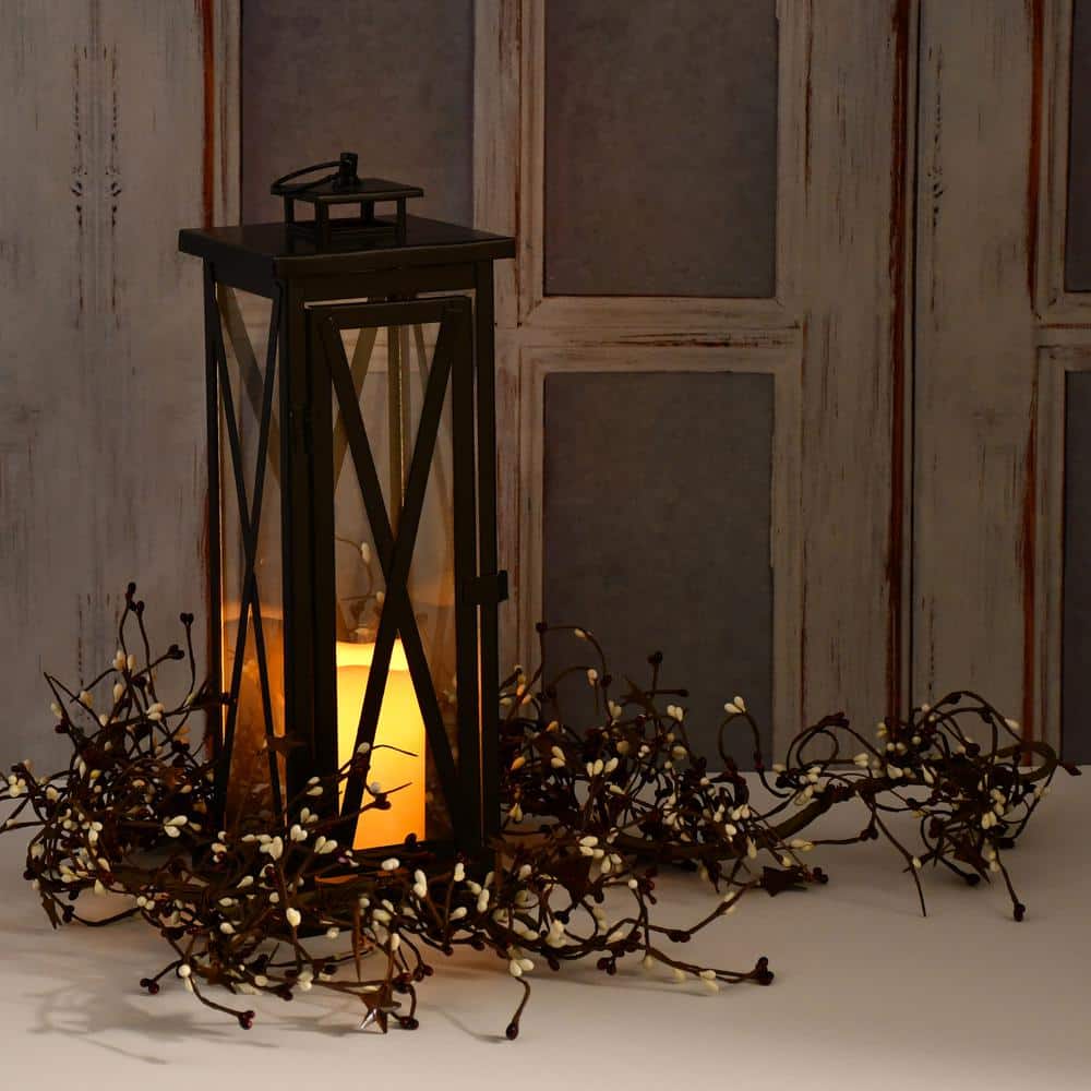 Black Metal Lantern with Amber LED Flameless Candle