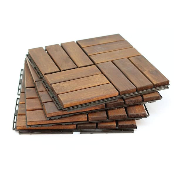 Teak Wood Floor Tile  Backyard Decor Update Your Look Cover Old Decking - Paver Floor 10 sq. ft. Box 12 in. x 12 in.Tile