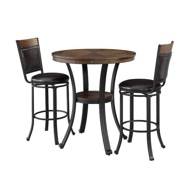 Terran 3-Piece Round Umber Brown Wood Top Pub Height Dining Room Set Seats-2