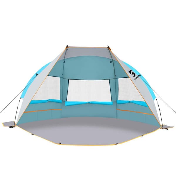 3-Person Sky Blue Camping Tents Sun Shelter with Extended Waterproof Pe Floor and 3-Mesh Roll Up Windows Fits