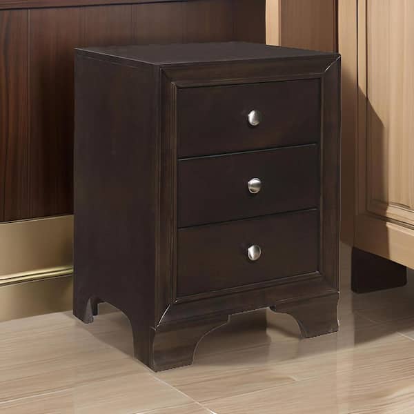 HOME IMPORTS EMPORIUM Brown/Chrome 3 Drawer 18 in. W Nightstand with Inbuilt Charging USB Port