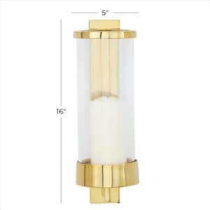 16 in. Gold Aluminum Metal Single Candle Wall Sconce