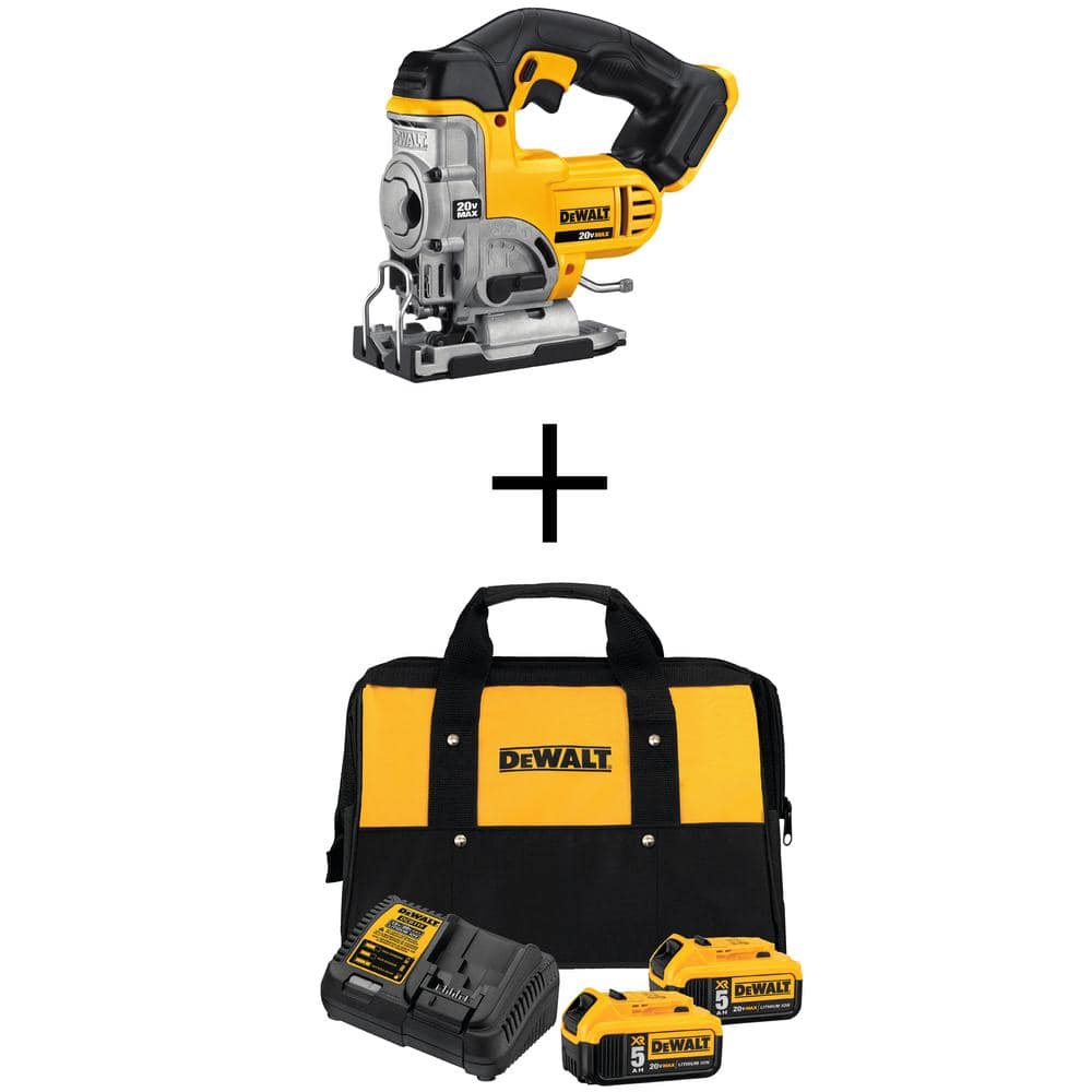 DEWALT 20V MAX Cordless Jig Saw, (2) 20V MAX XR Premium Lithium-Ion 5.0Ah  Batteries, and Charger DCS331BW205-2CK The Home Depot