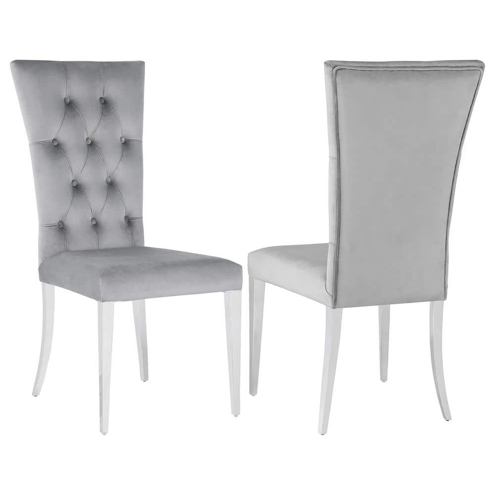 Elegant Grey Velvet Parsons Side Chair with Chrome Metal Legs