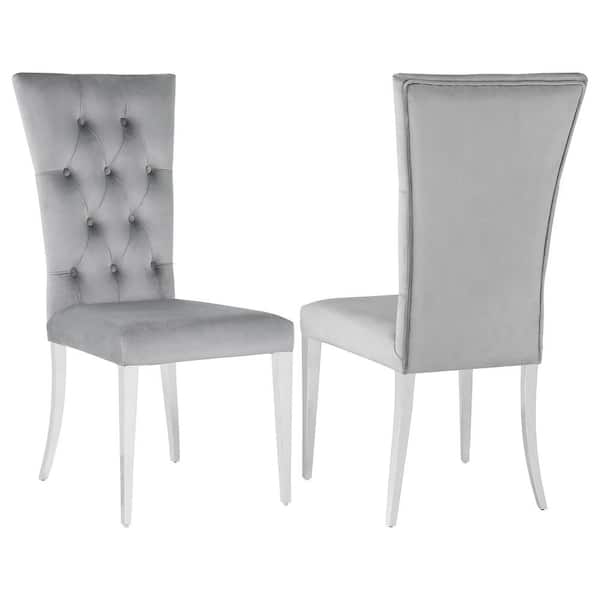Coaster Kerwin Grey and Chrome Velvet Tufted Upholstered Dining Side Chair (Set of 2)