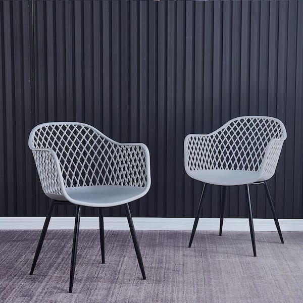 GOSHADOW Ergonomic Design Plastic Outdoor Dining Chair in Gray (2-Pack)