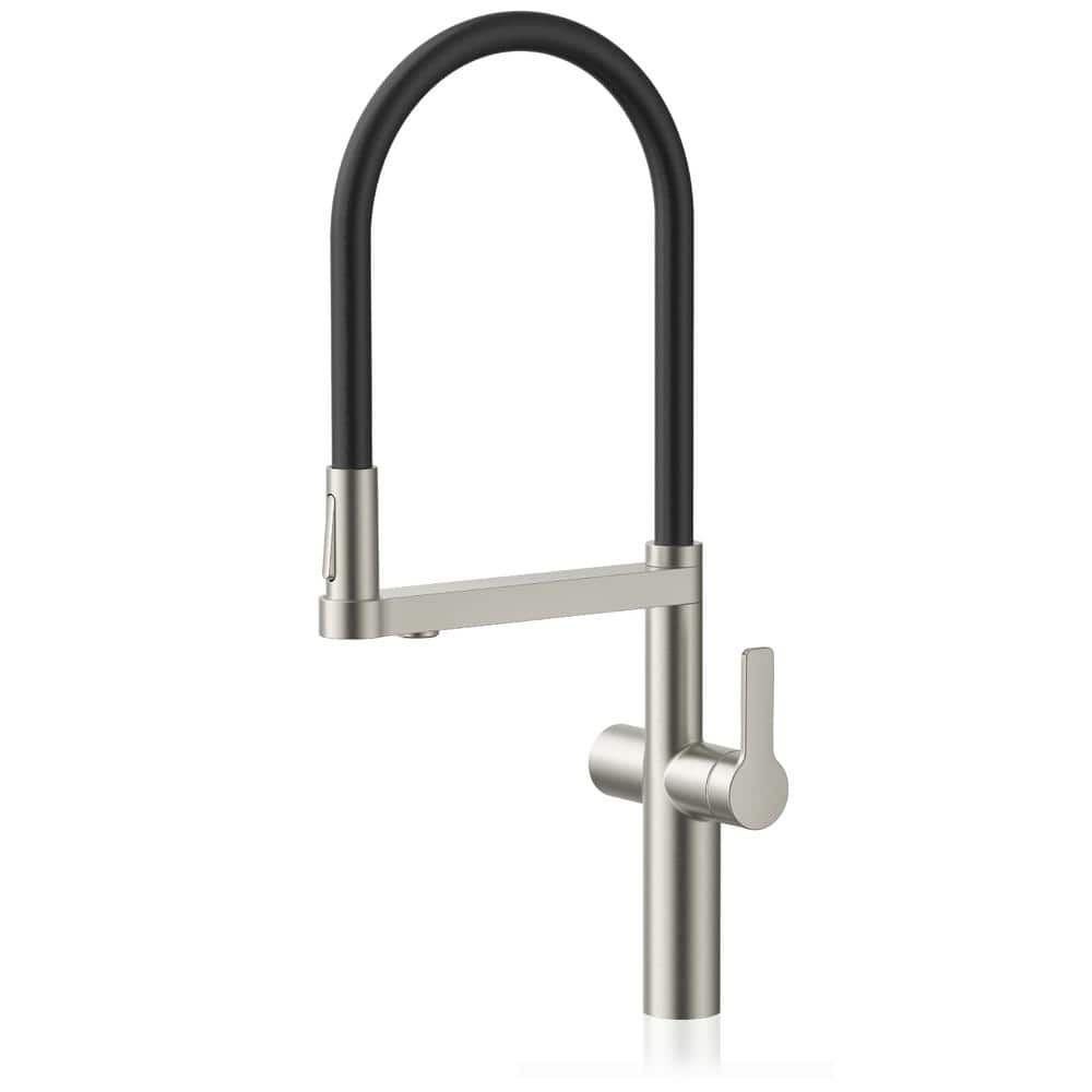 Brushed Nickel Pull-Down Kitchen Faucet with Black Hose