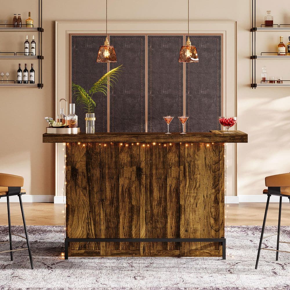 BYBLIGHT Kearsten Wooden Bar Table with 5 Muti-Bottle Complements