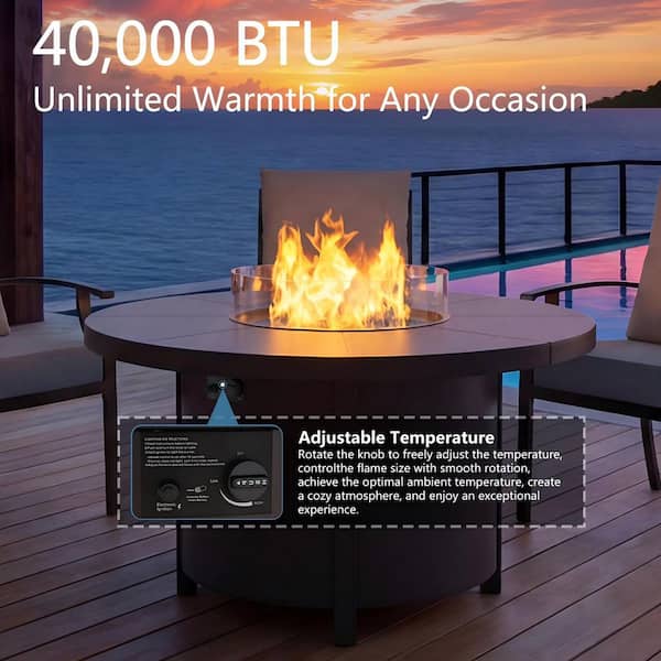 Zerpod Metal Outdoor 48 in. Round Propane Fire Pit Table with