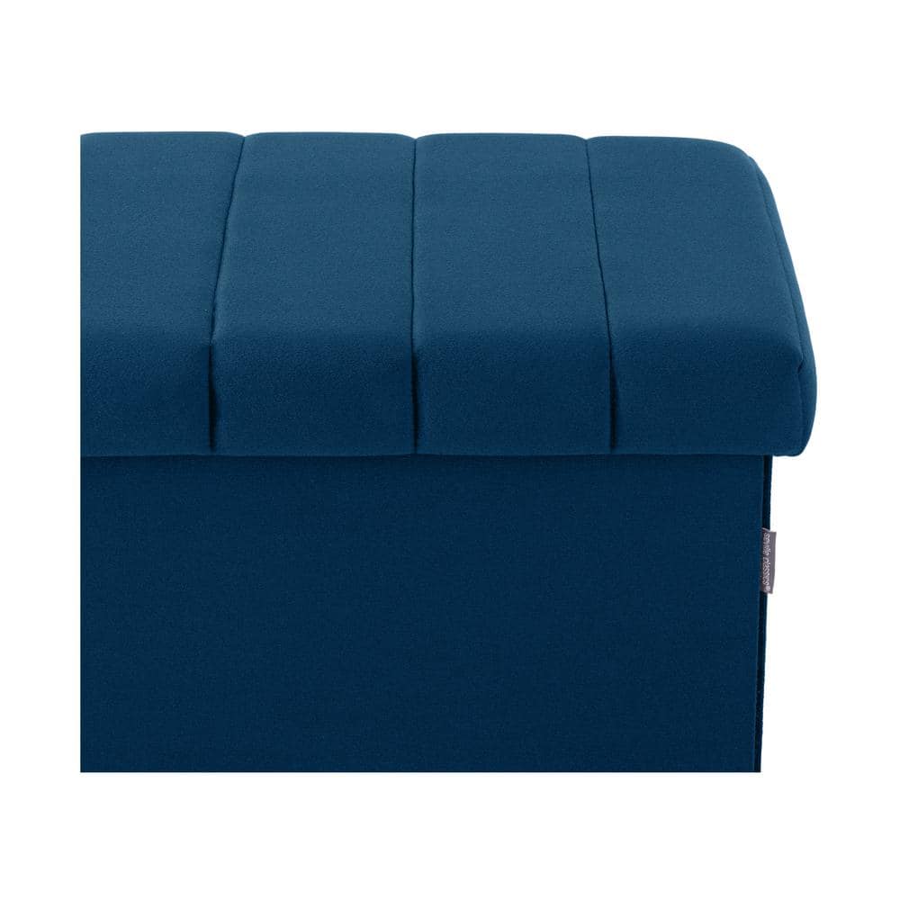 Blue Velvet Tufted Storage Trunk Ottoman, 30 Inch